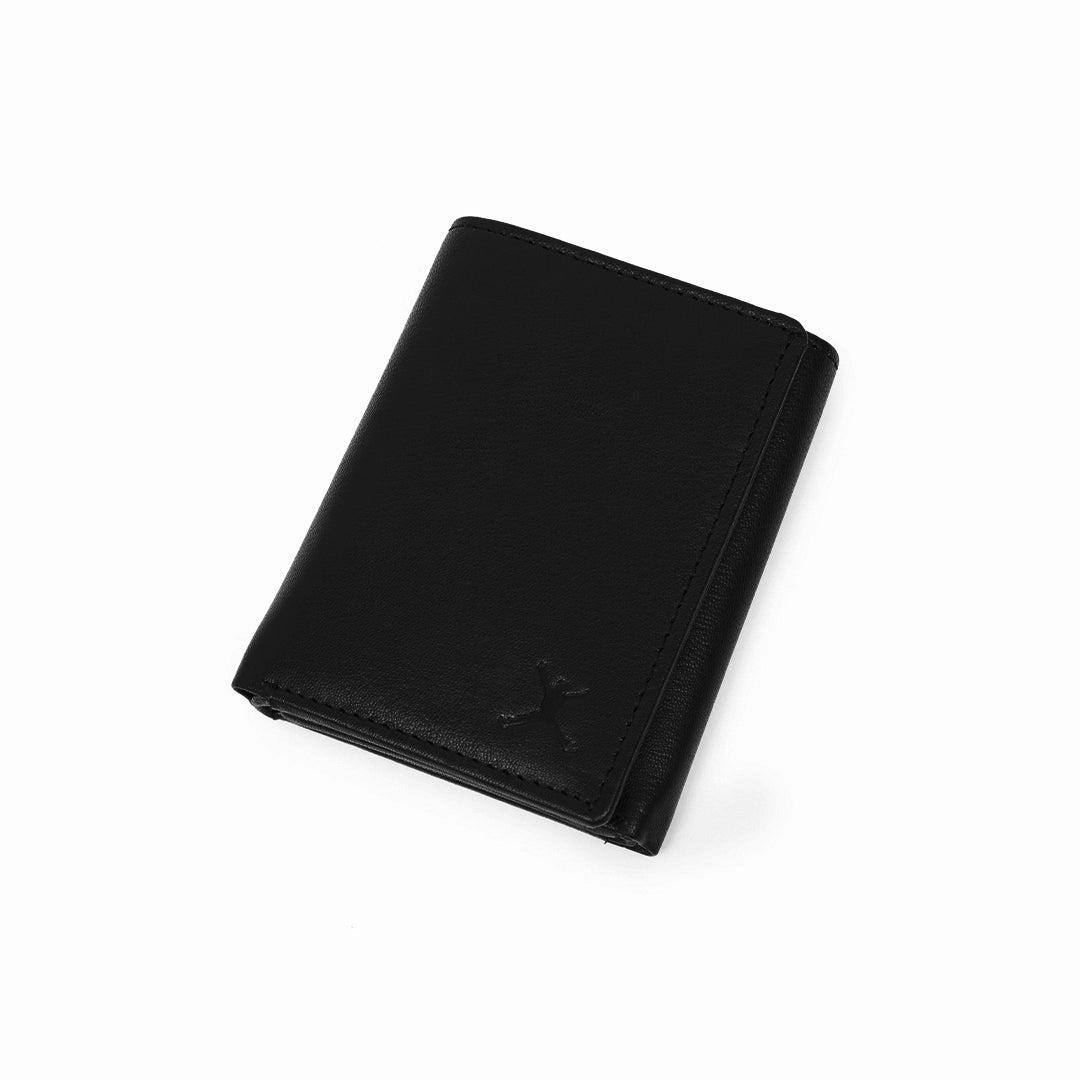 Genuine Leather RFID Tri Fold Wallet - Black