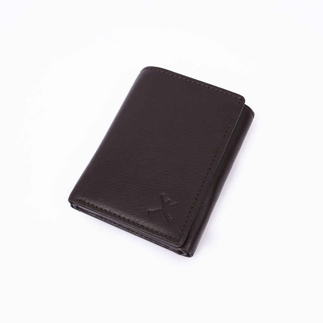Genuine Leather RFID Tri Fold Wallet - Coffee Brown