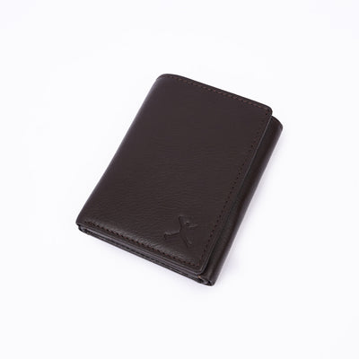 Genuine Leather RFID Tri Fold Wallet - Coffee Brown