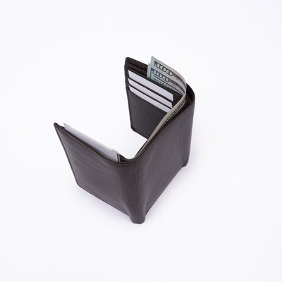 Genuine Leather RFID Tri Fold Wallet - Coffee Brown