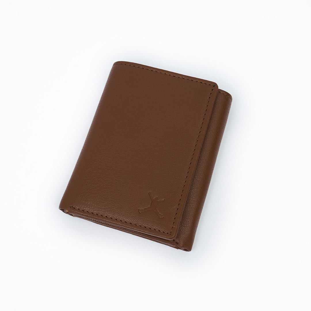 Genuine Leather RFID Tri Fold Wallet - Tan