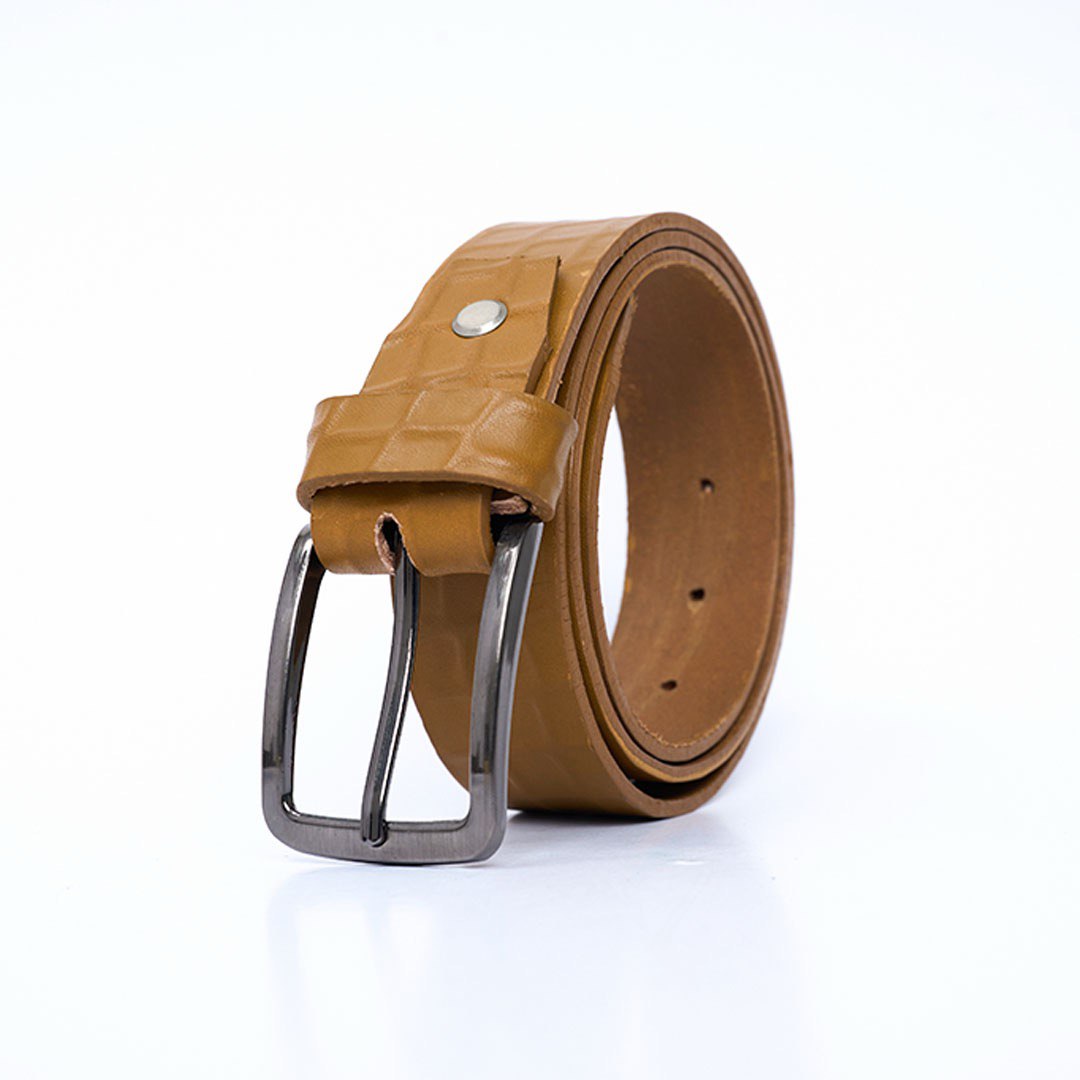 Ladies Croc Textured Leather Casual Belt - Tan