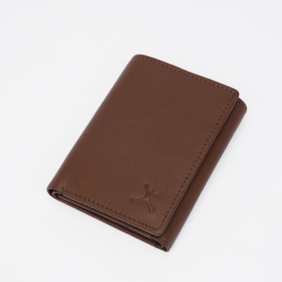Genuine Leather RFID Tri Fold Wallet - Tan
