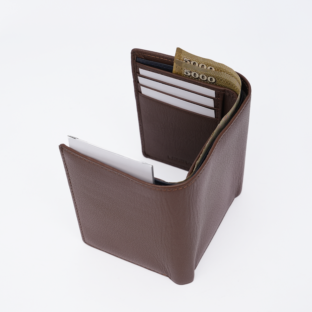Genuine Leather RFID Tri Fold Wallet - Tan