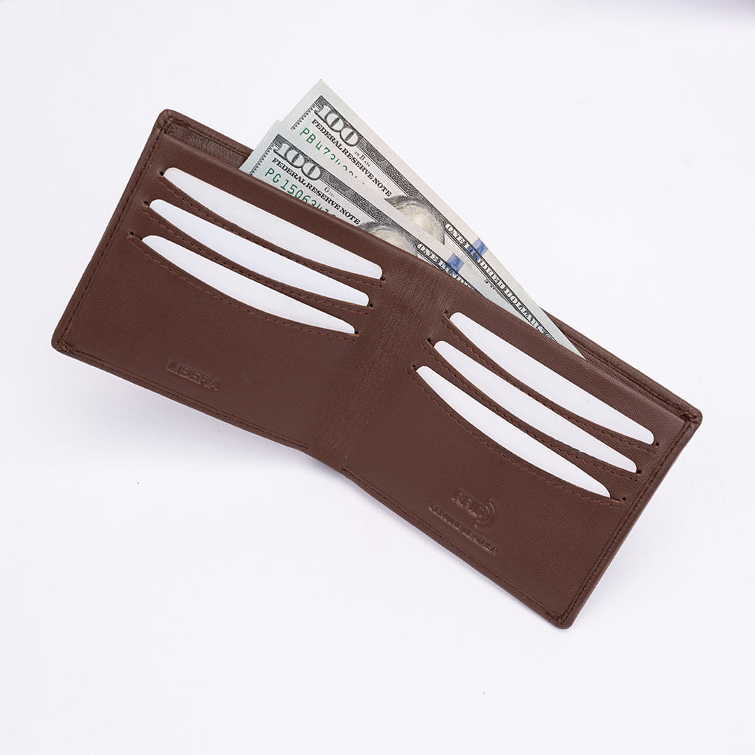 Italian Leather Hidden Pocket RFID Wallet - Tan