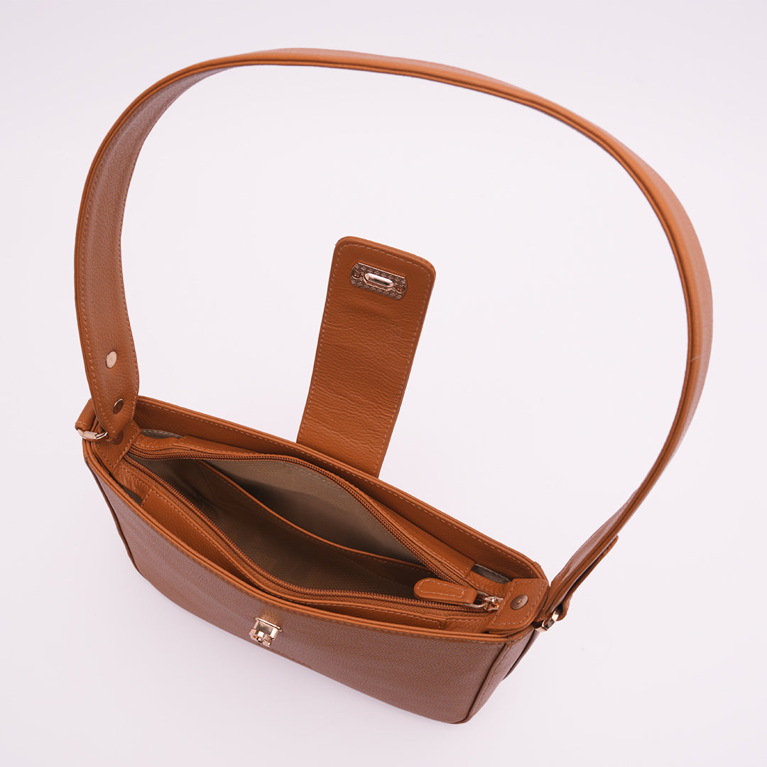 Italian Leather Ladies Shoulder Bag - Mustard