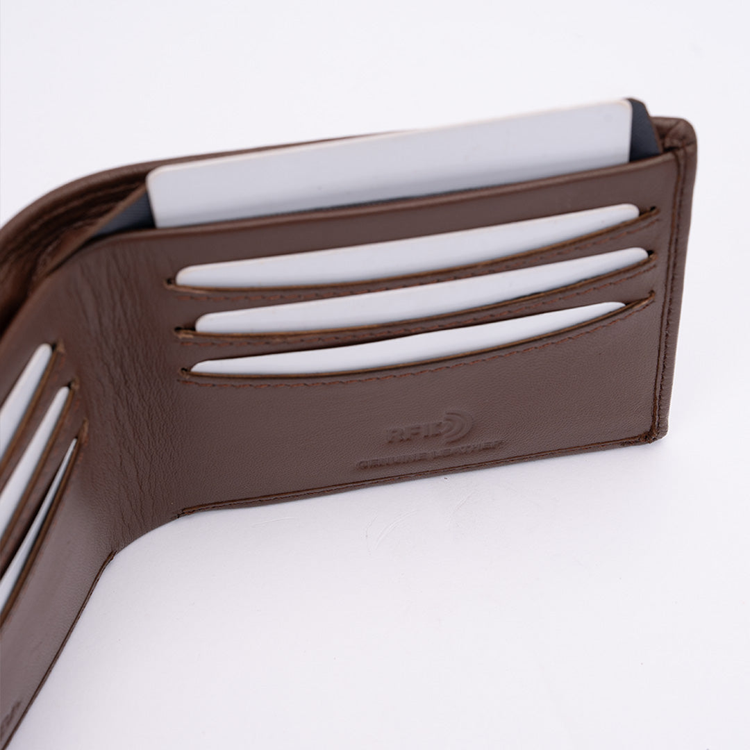 Italian Leather Hidden Pocket RFID Wallet - Tan