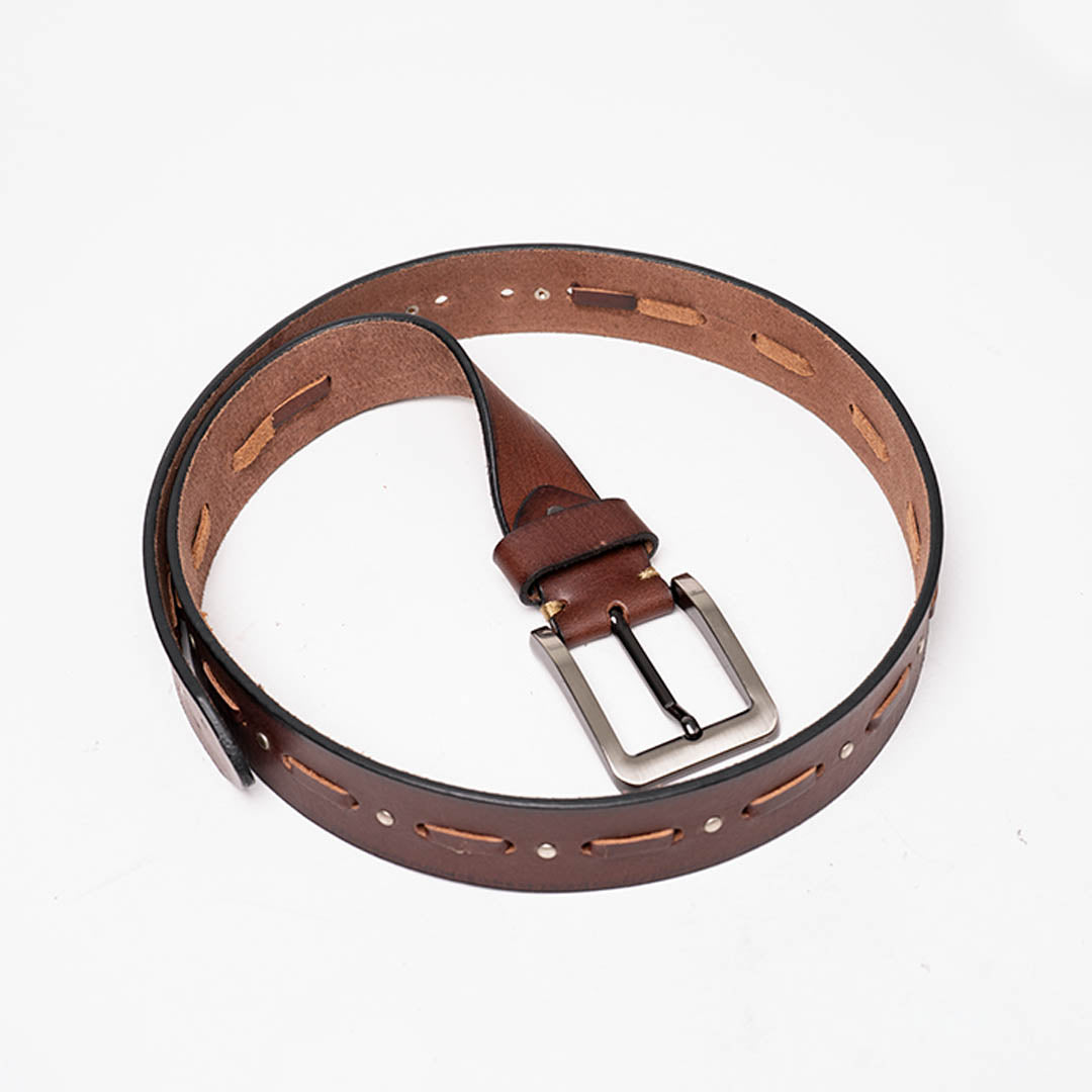 Gents Casual Leather Belt - Dark Tan