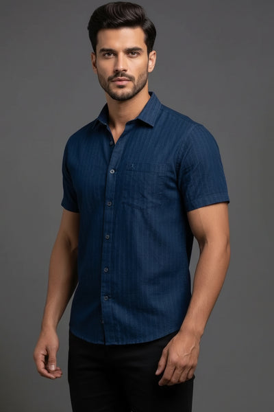 Slim Fit  Cotton Plain Stripes Shirt