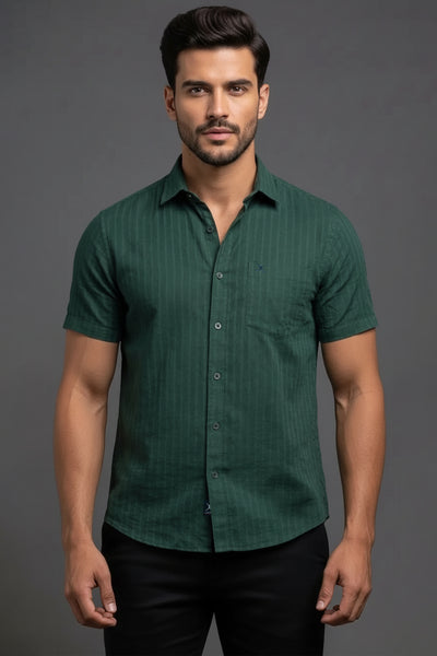 Slim Fit  Cotton Plain Stripes Shirt