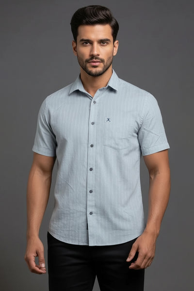 Slim Fit  Cotton Plain Stripes Shirt