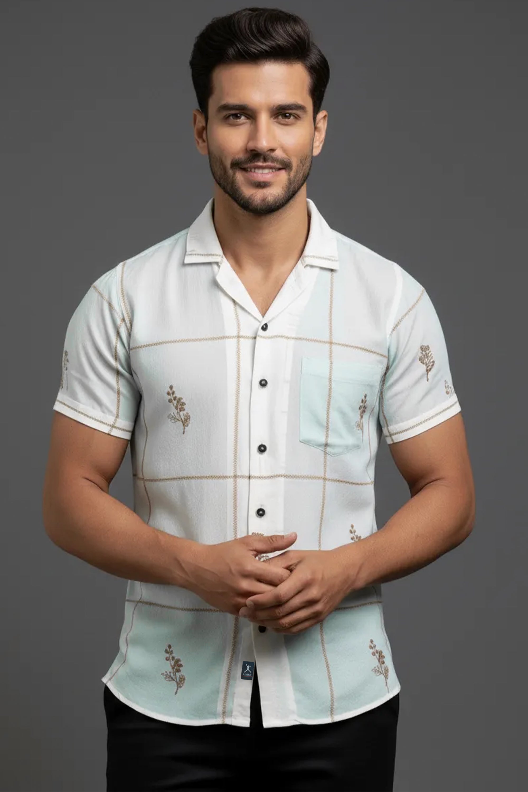 Slim Fit Printed S/S Shirt - White | Beige