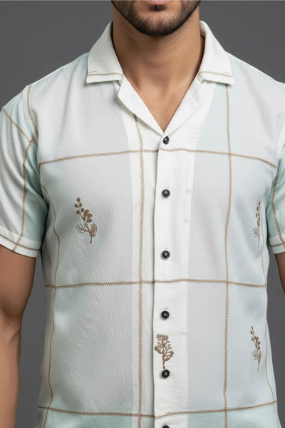 Slim Fit Printed S/S Shirt - White | Beige