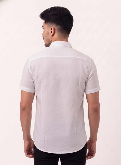 Slim Fit Cotton Plain S/S Shirt - White