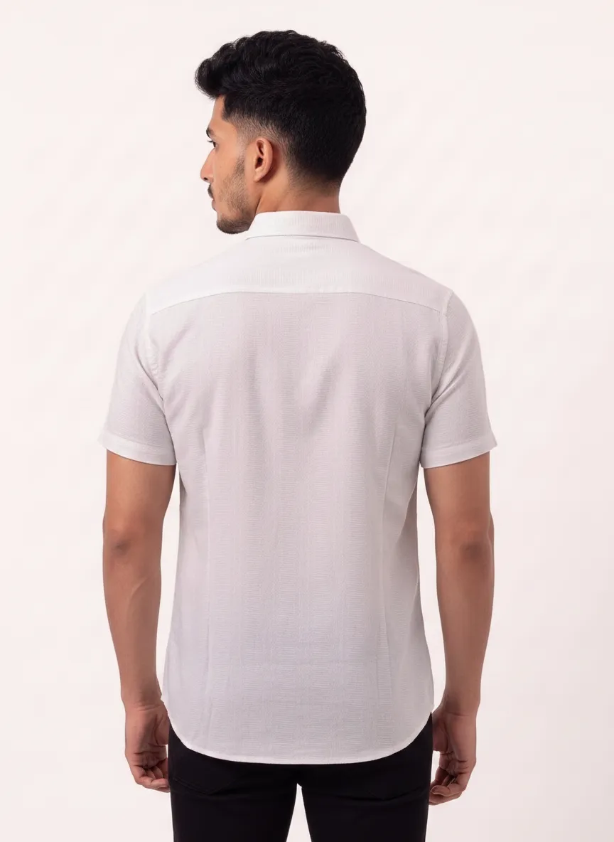 Slim Fit Cotton Plain S/S Shirt - White