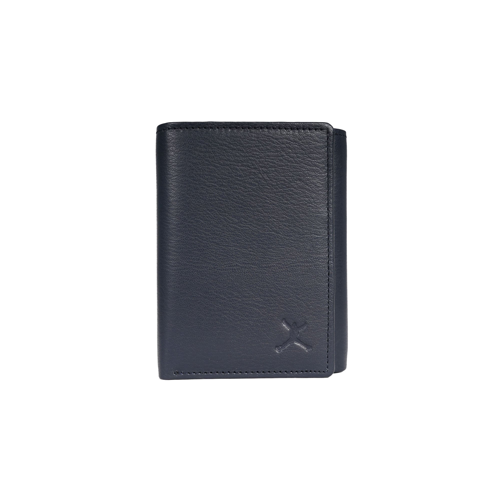 Genuine Leather RFID Tri Fold Wallet - Navy