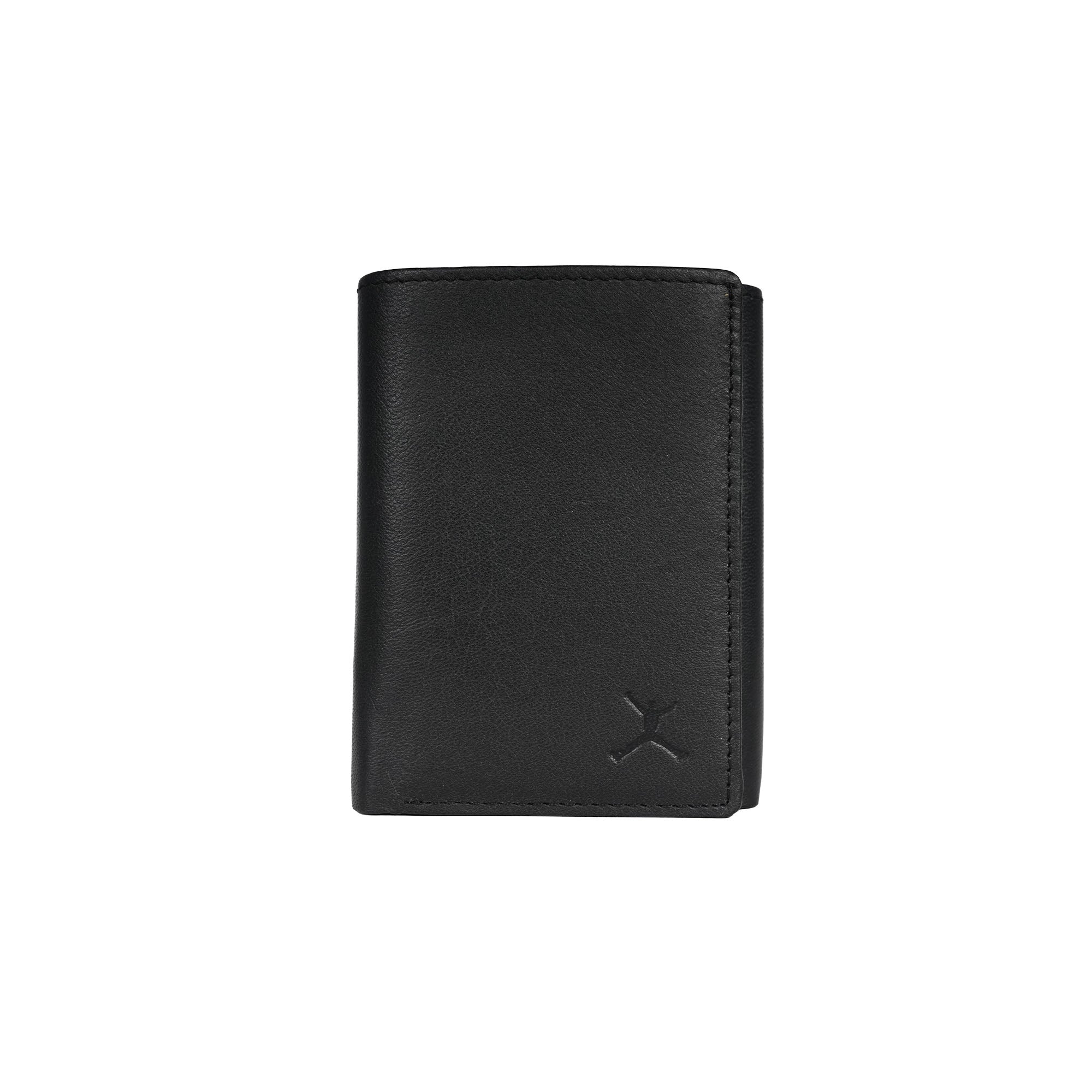 Genuine Leather RFID Tri Fold Wallet - Black