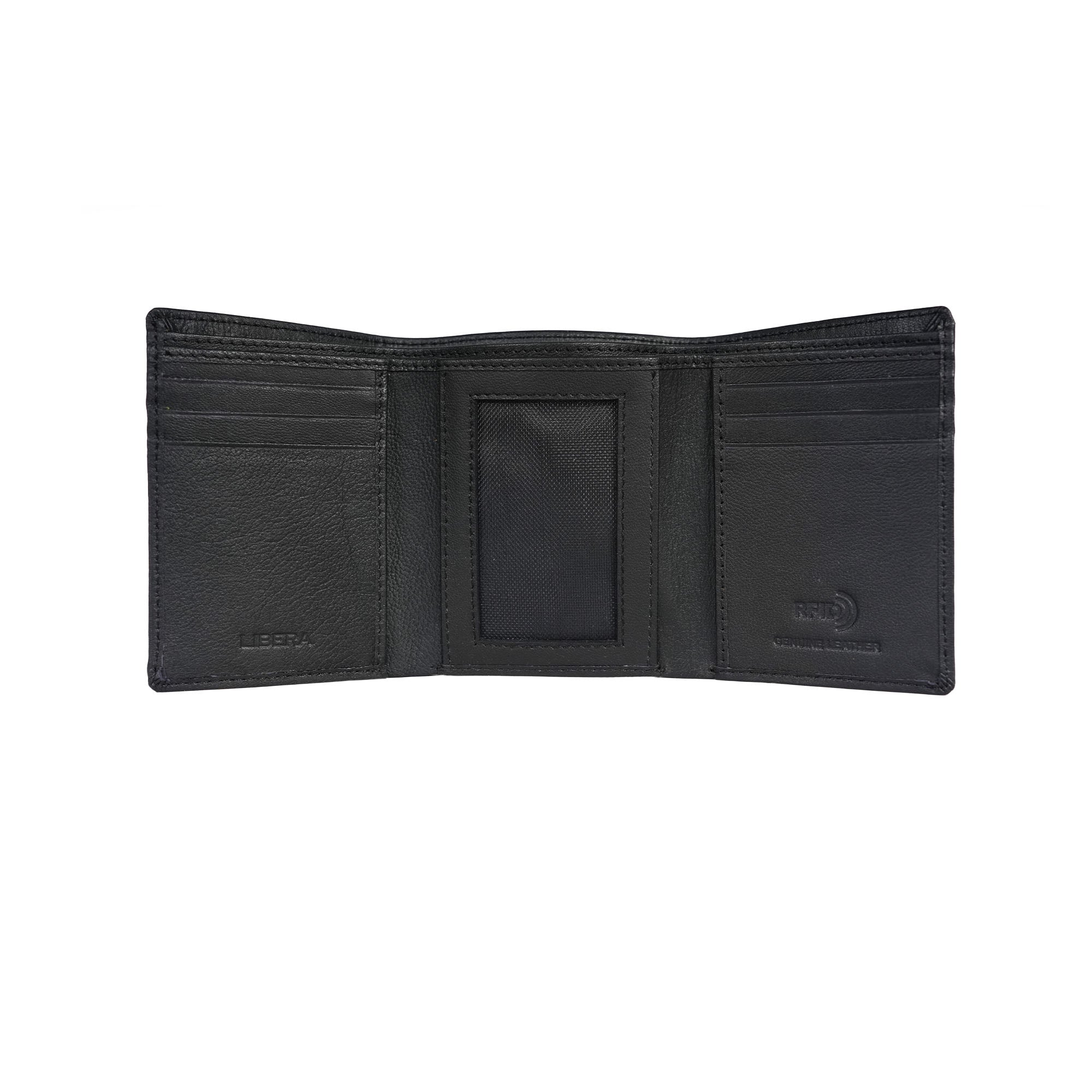 Genuine Leather RFID Tri Fold Wallet - Black