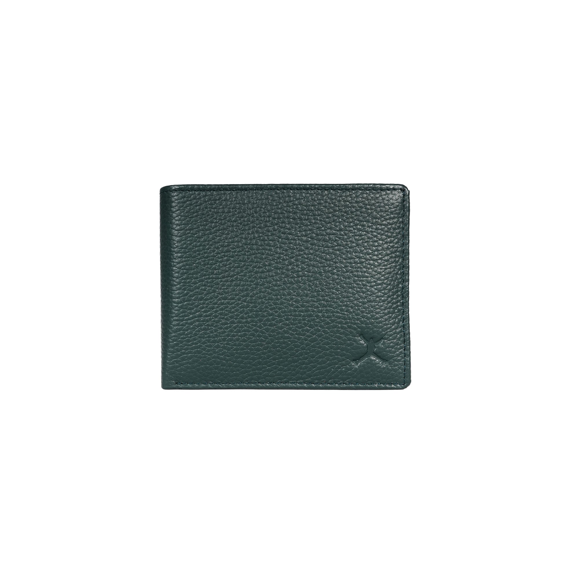 Italian Leather RFID Pebbled Wallet - Dark Green