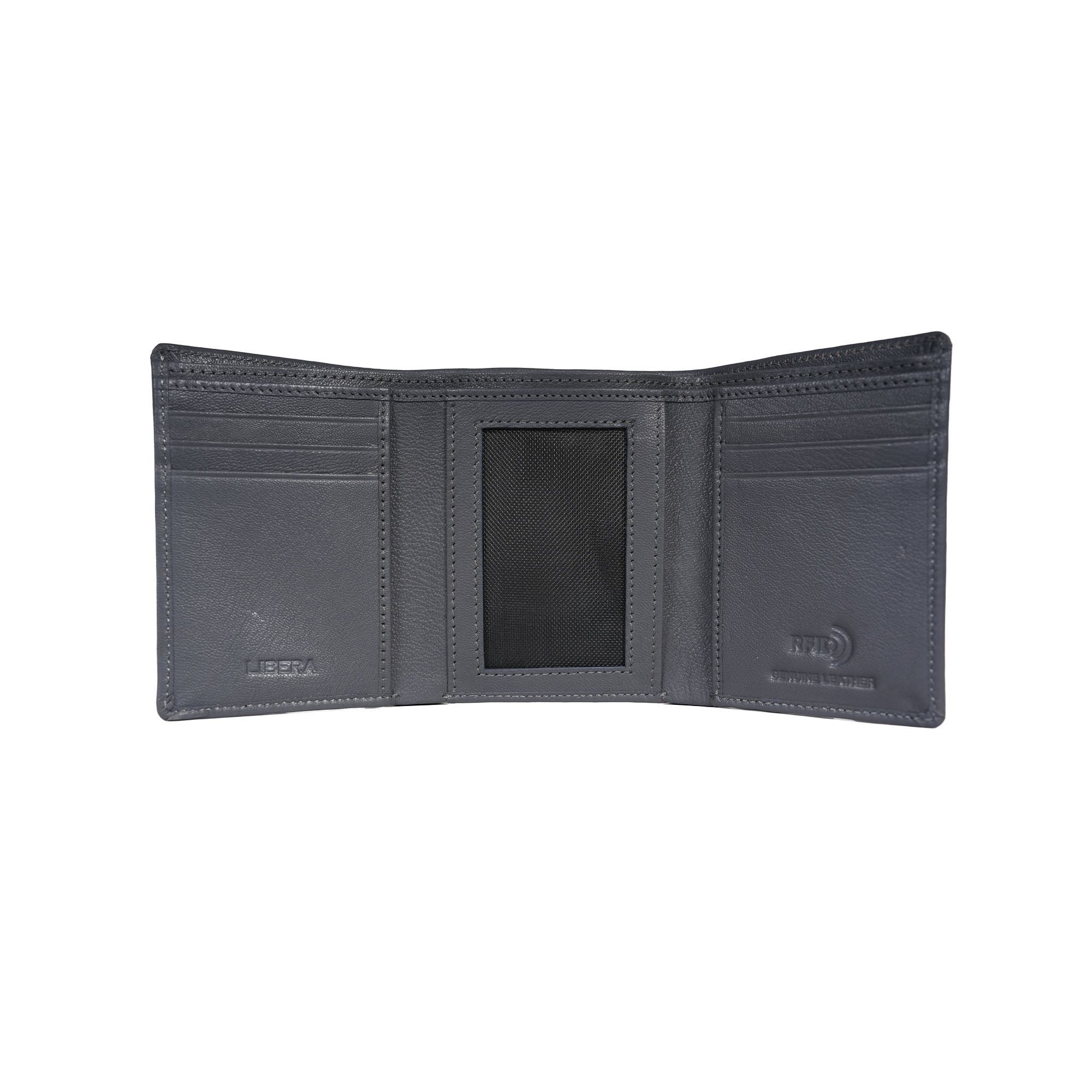 Genuine Leather RFID Tri Fold Wallet - Gray