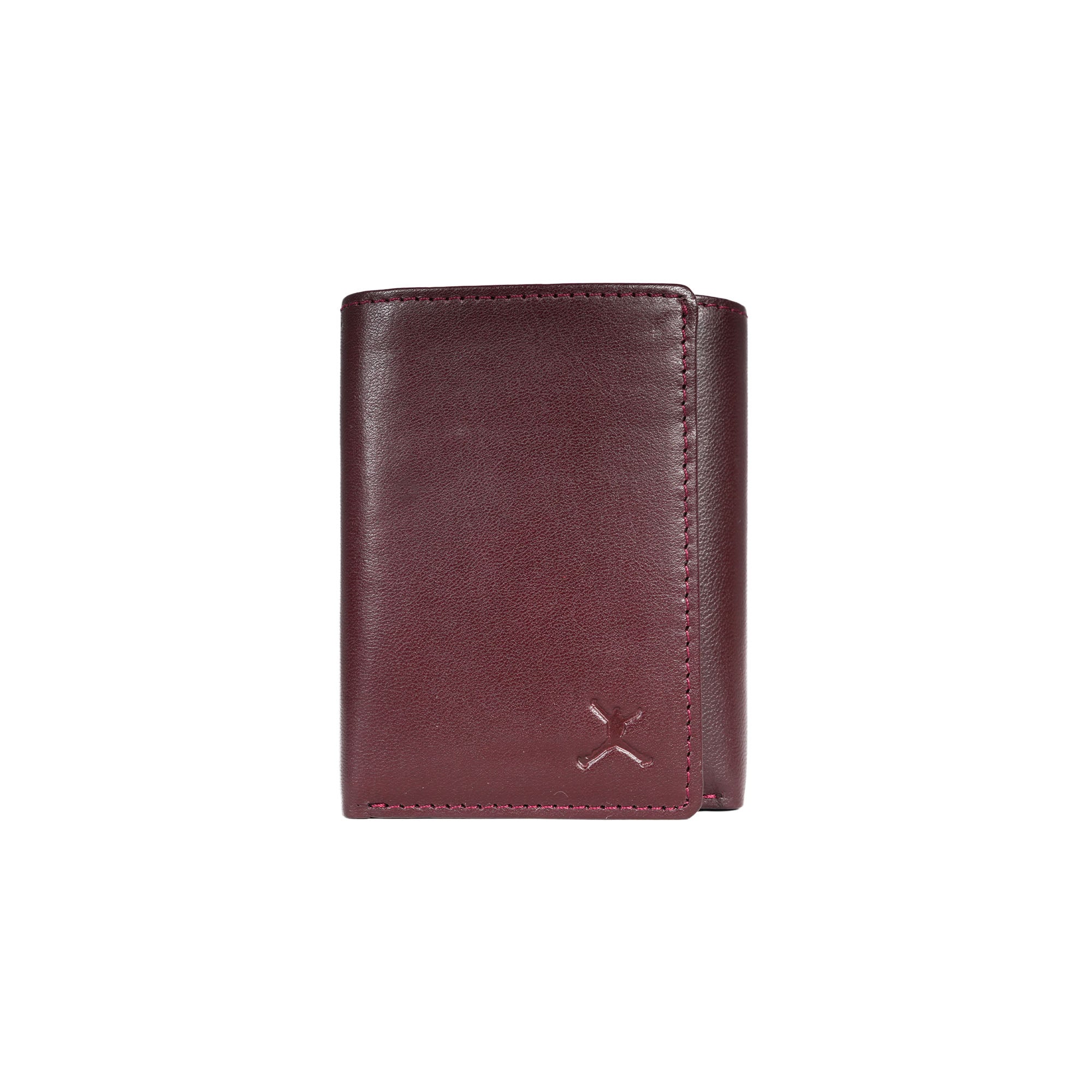 Genuine Leather RFID Tri Fold Wallet - Maroon