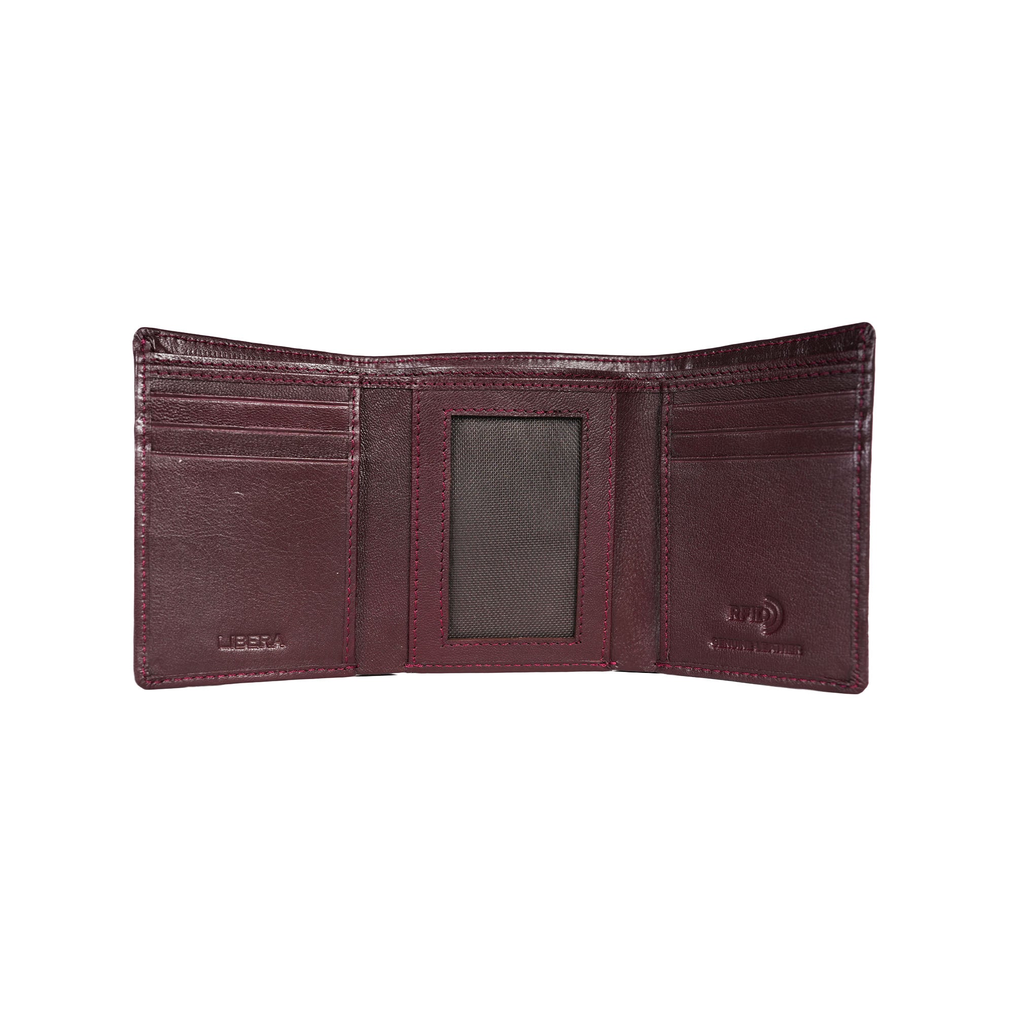 Genuine Leather RFID Tri Fold Wallet - Maroon