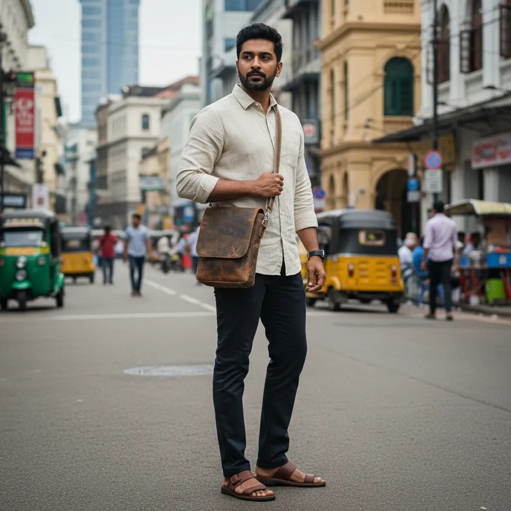 Leather Messenger Bag - Dark Brown