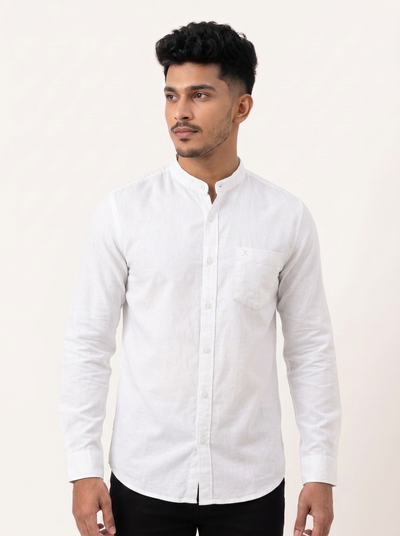 Slim Fit Cotton Plain Shirt L/S - White