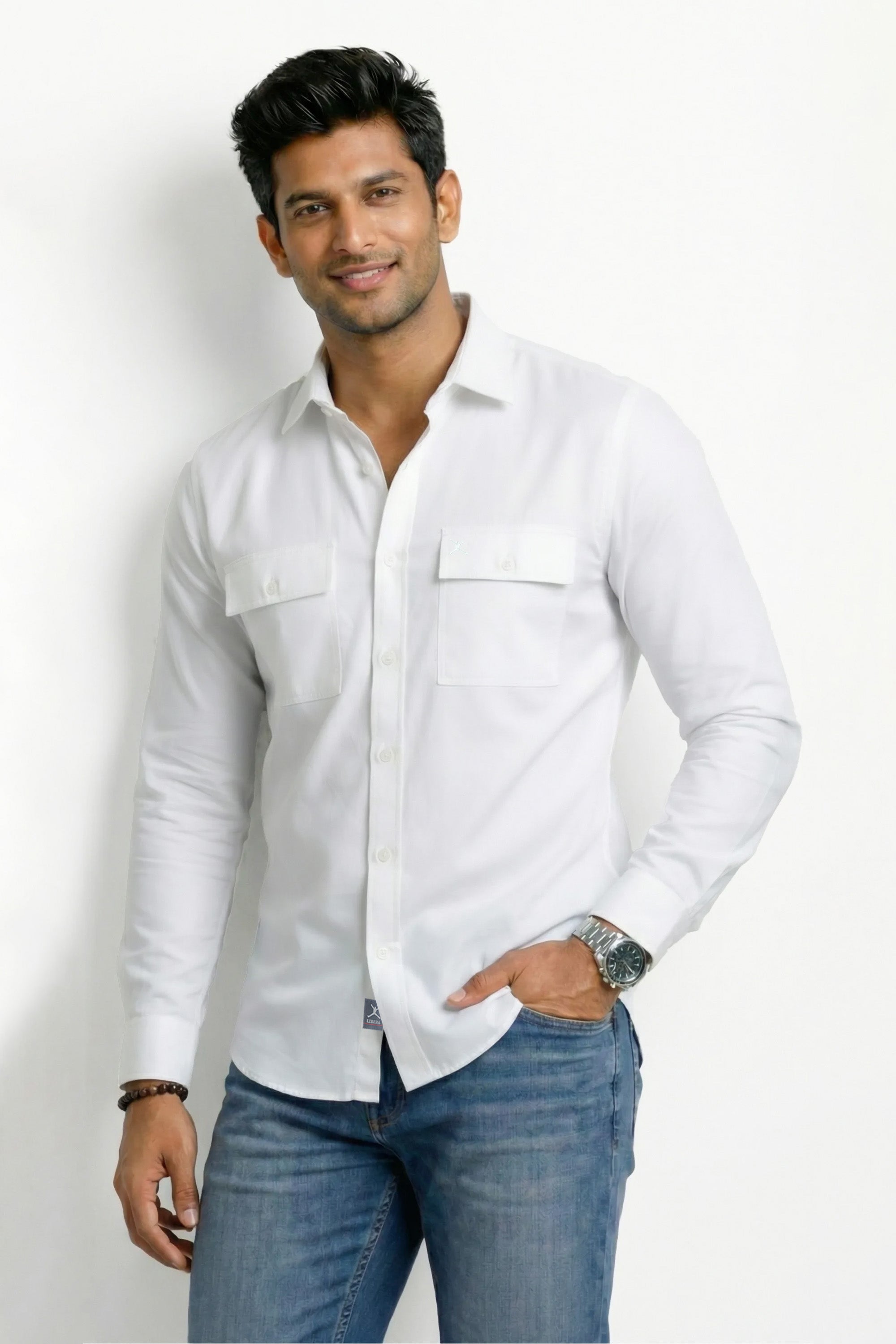 Slim Fit Cotton Double Pocket L/S Shirt
