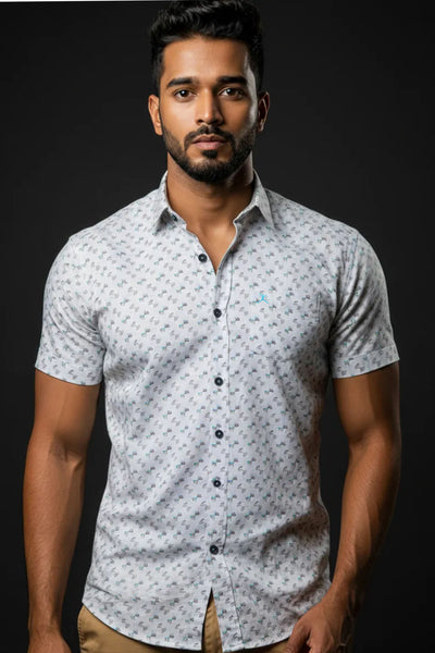 Slim Fit Dobby Printed S/S Shirt