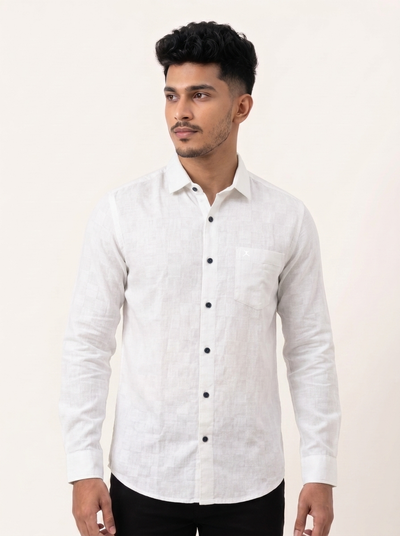 Slim Fit Cotton Plain L/S Shirt - White