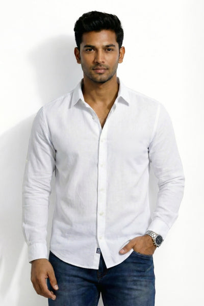 Slim Fit Cotton Linen Plain L/S Shirt