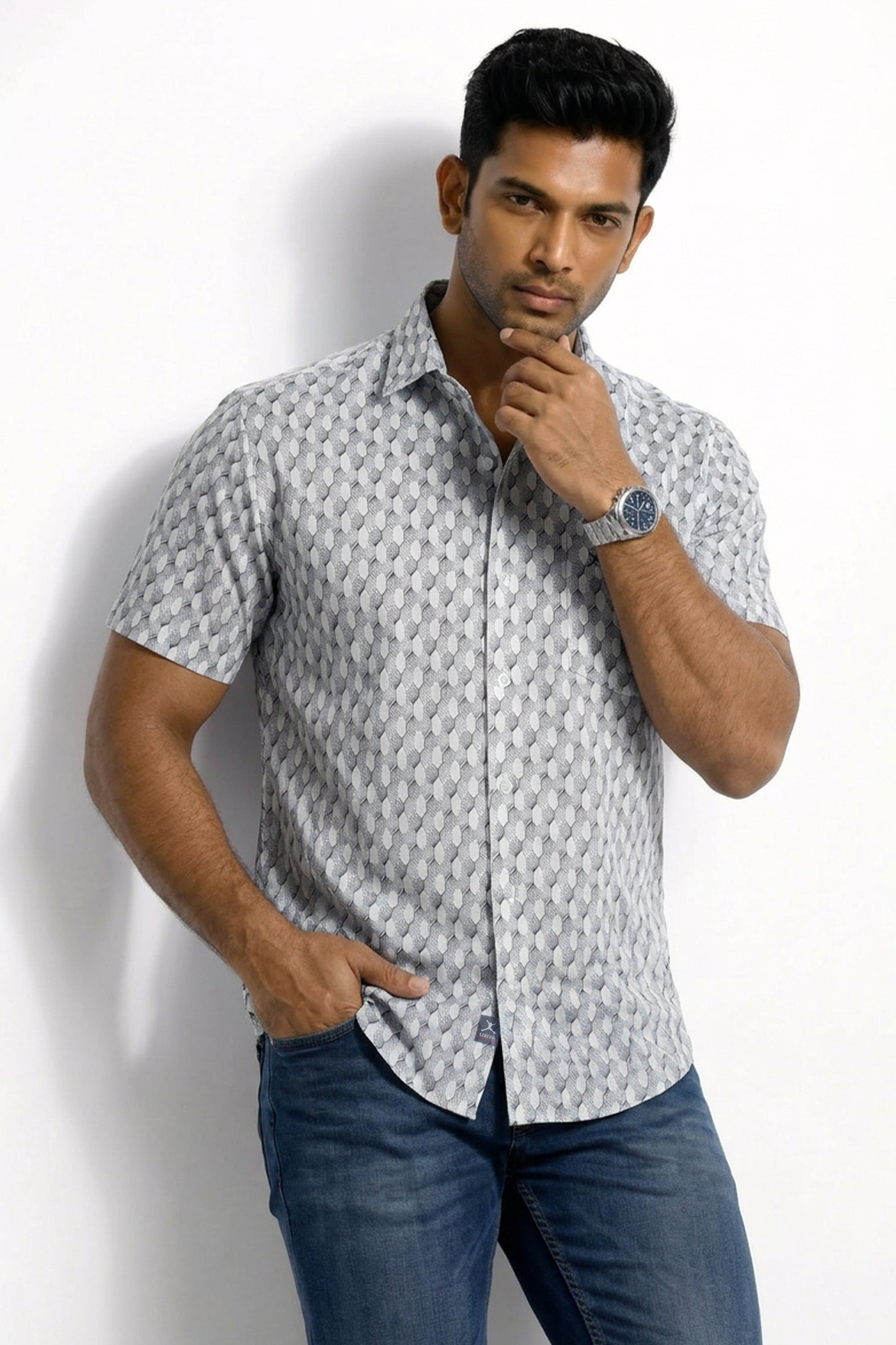 Slim Fit Cotton Printed S/S Shirt