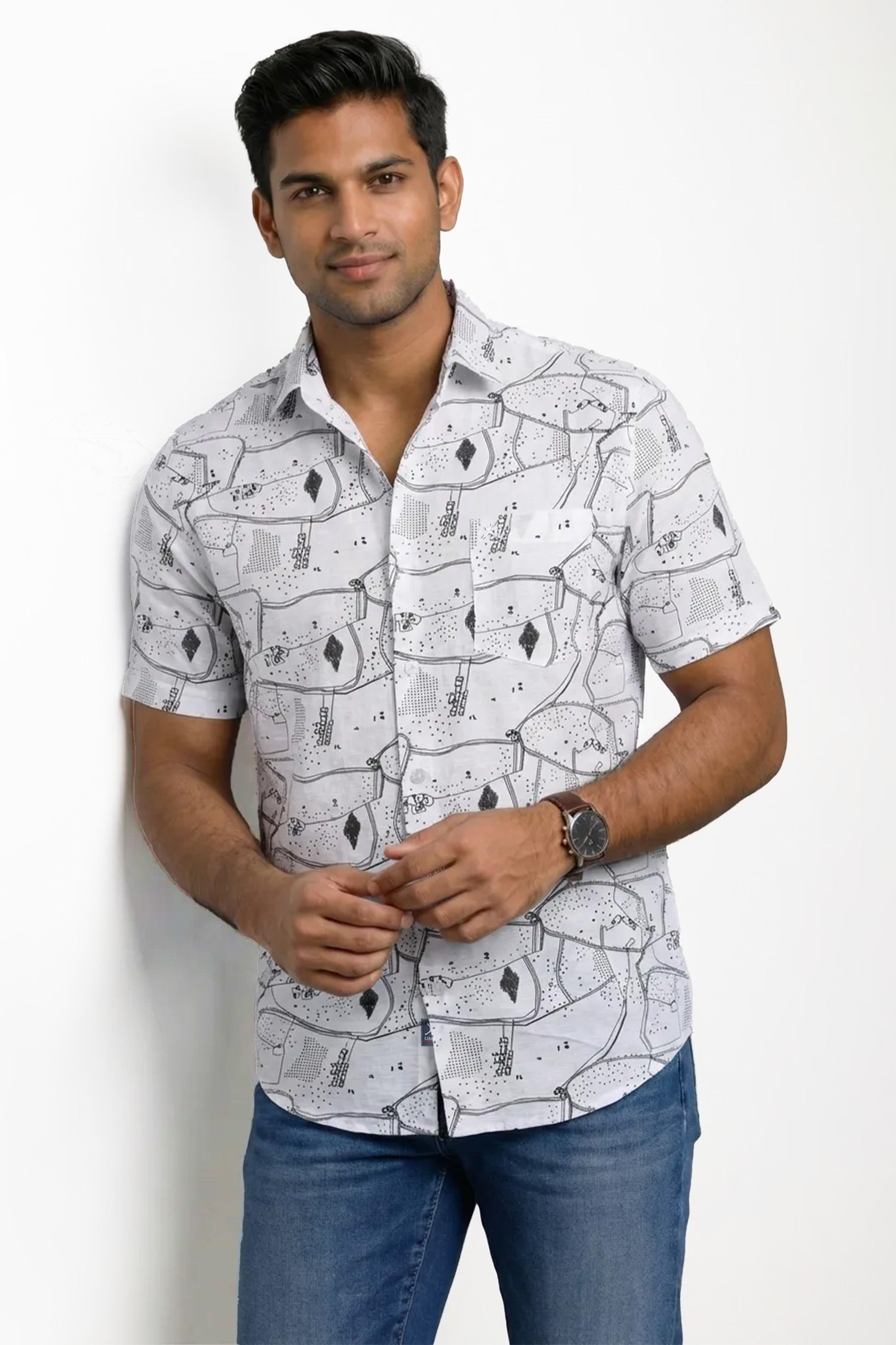 Slim Fit Cotton Printed S/S Shirt