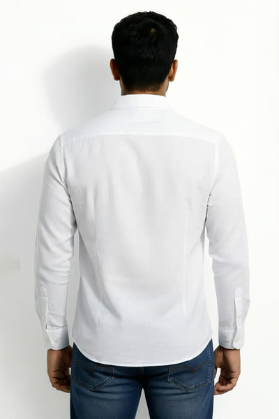 Slim Fit Cotton Linen Plain L/S Shirt