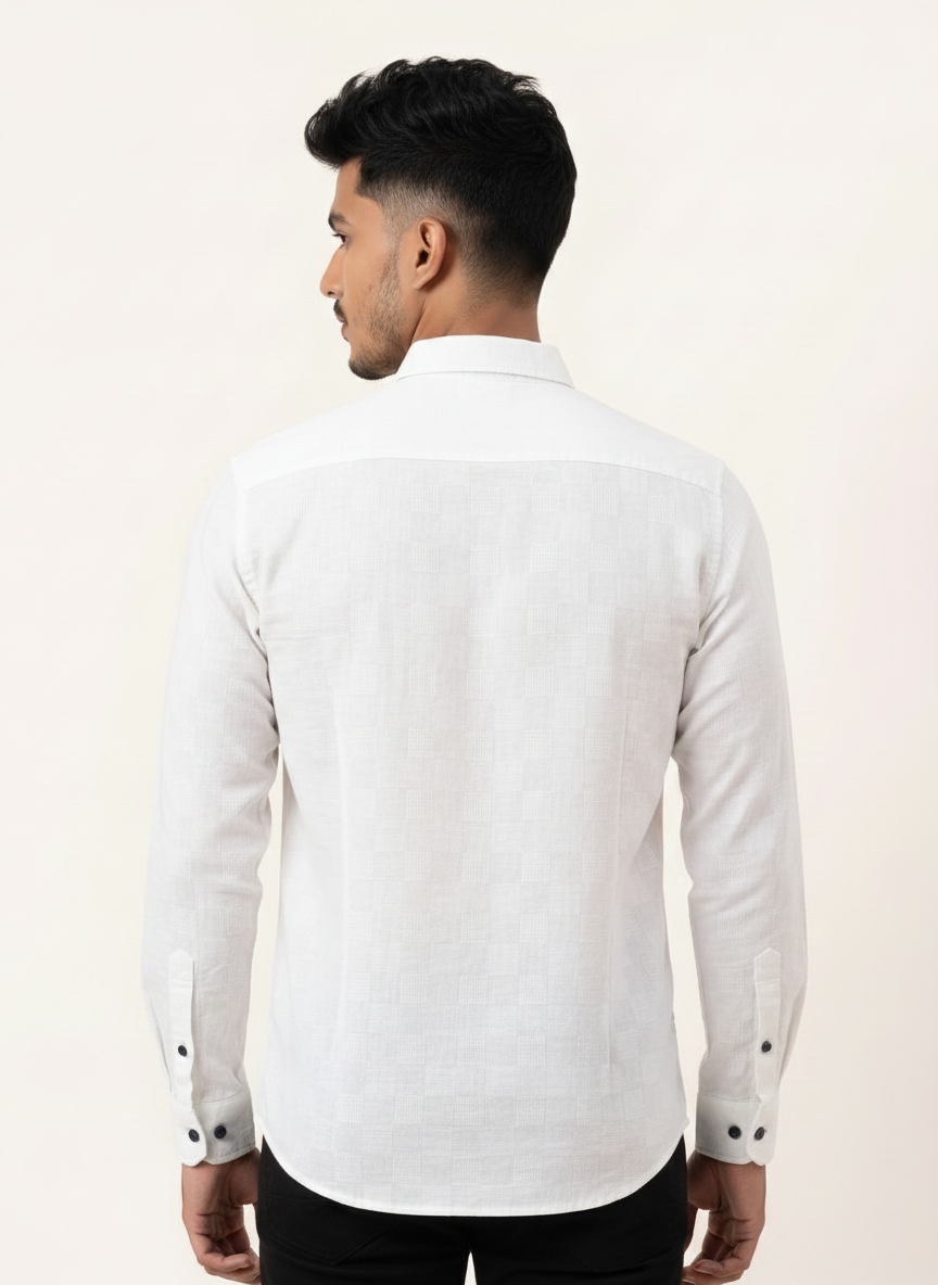 Slim Fit Cotton Plain L/S Shirt - White
