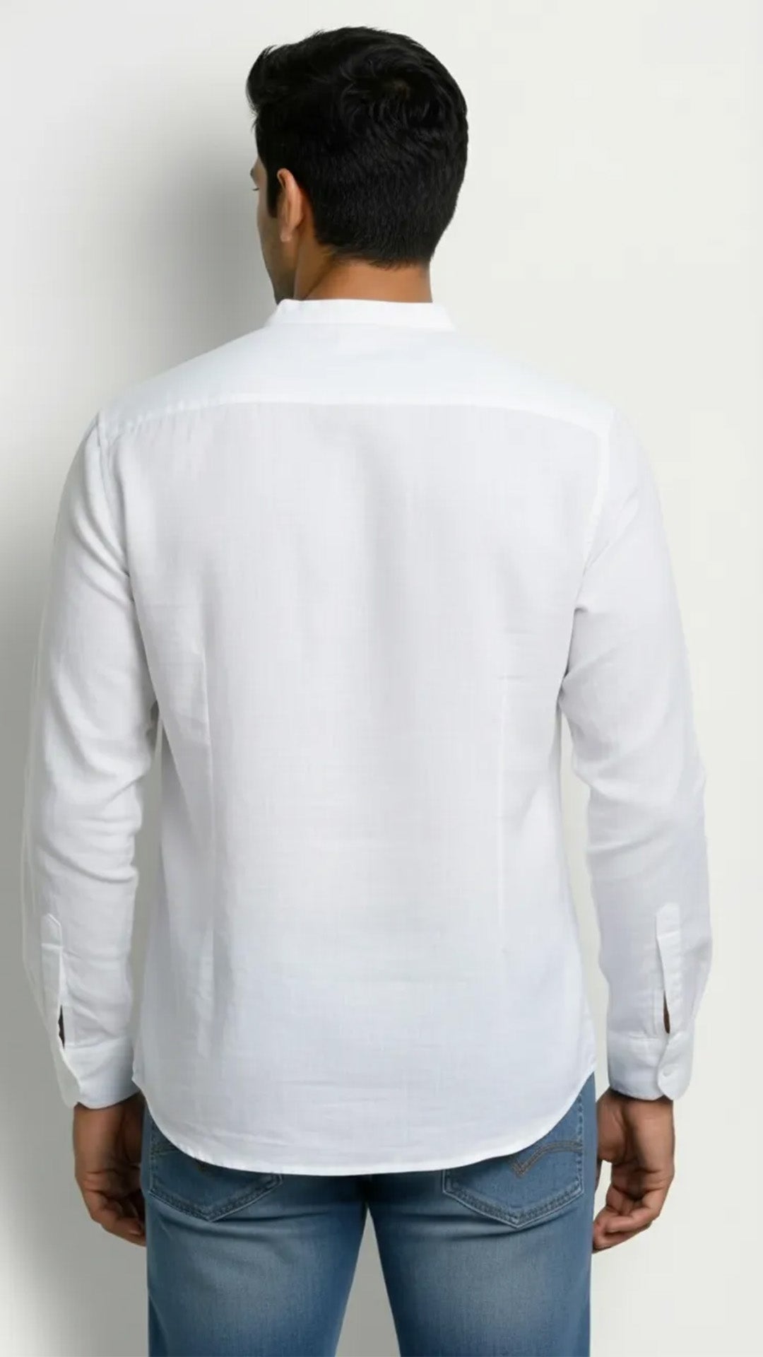 Slim Fit Cotton Linen Plain L/S Half Kurta