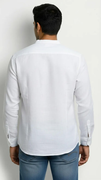 Slim Fit Cotton Linen Plain L/S Half Kurta