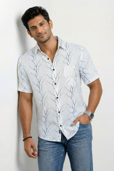 Regular Fit Cotton Linen Printed S/S Shirt