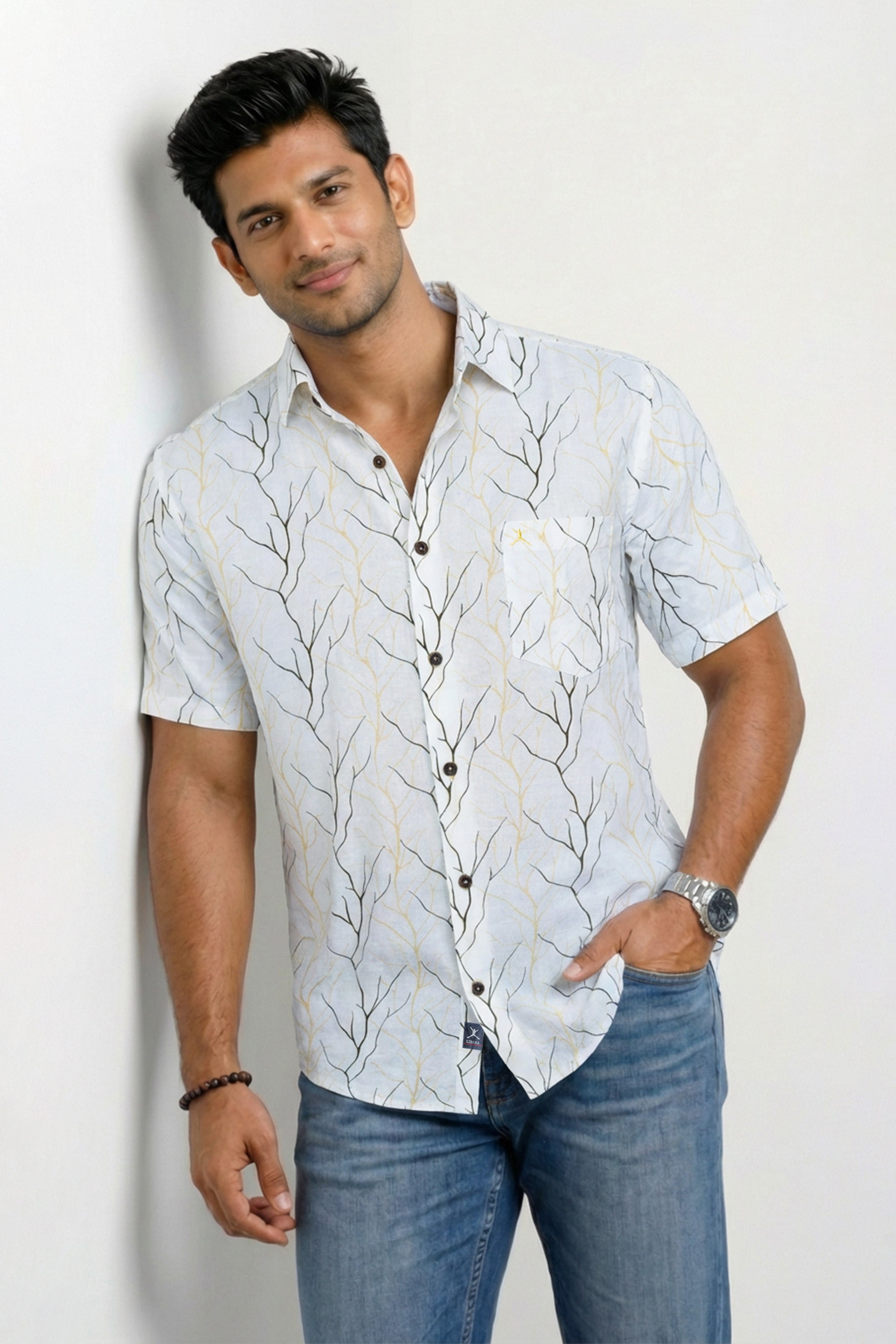 Regular Fit Cotton Linen Printed S/S Shirt