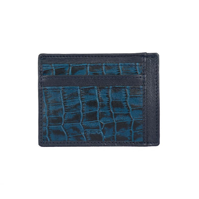 RFID Croc Leather Card Wallet - Midnight Blue