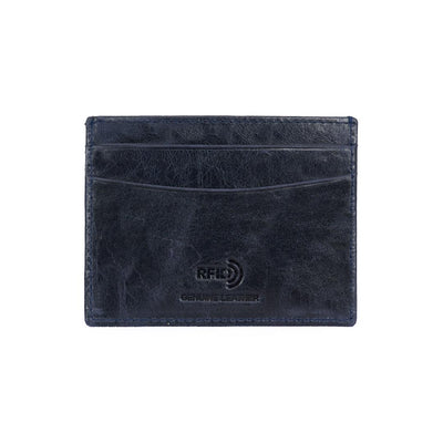 RFID Crack Leather Card Wallet - Navy Blue