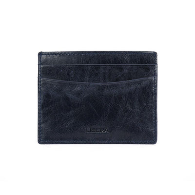 RFID Crack Leather Card Wallet - Navy Blue