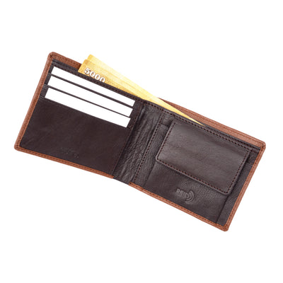 Genuine Leather Two Toned Coin Pocket Wallet - Tan | Coffee Brown