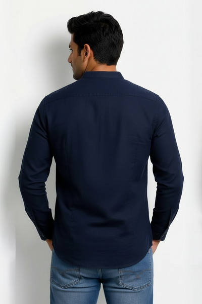 Slim Fit Cotton Plain L/S Shirt - Dark Blue