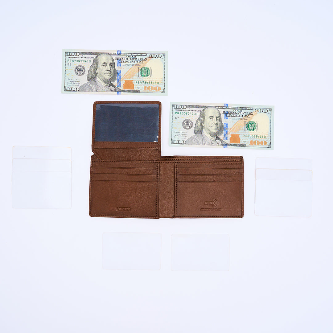 Genuine Leather RFID Wallet - Tan