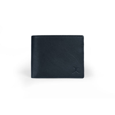 Genuine Leather RFID Coin Pocket Wallet - Navy Blue