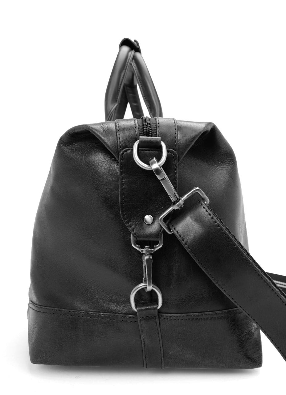 Italian Leather Duffel Bag - Black