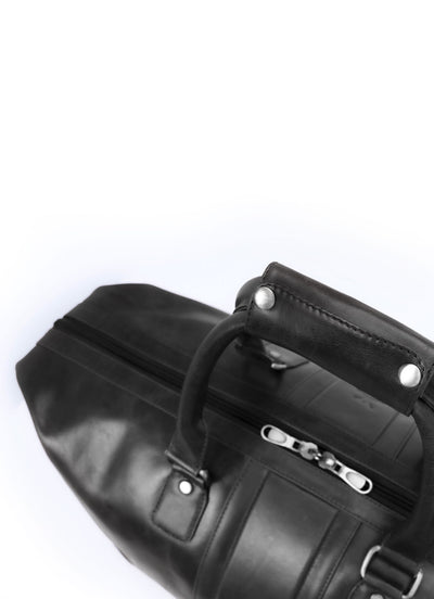 Italian Leather Duffel Bag - Black