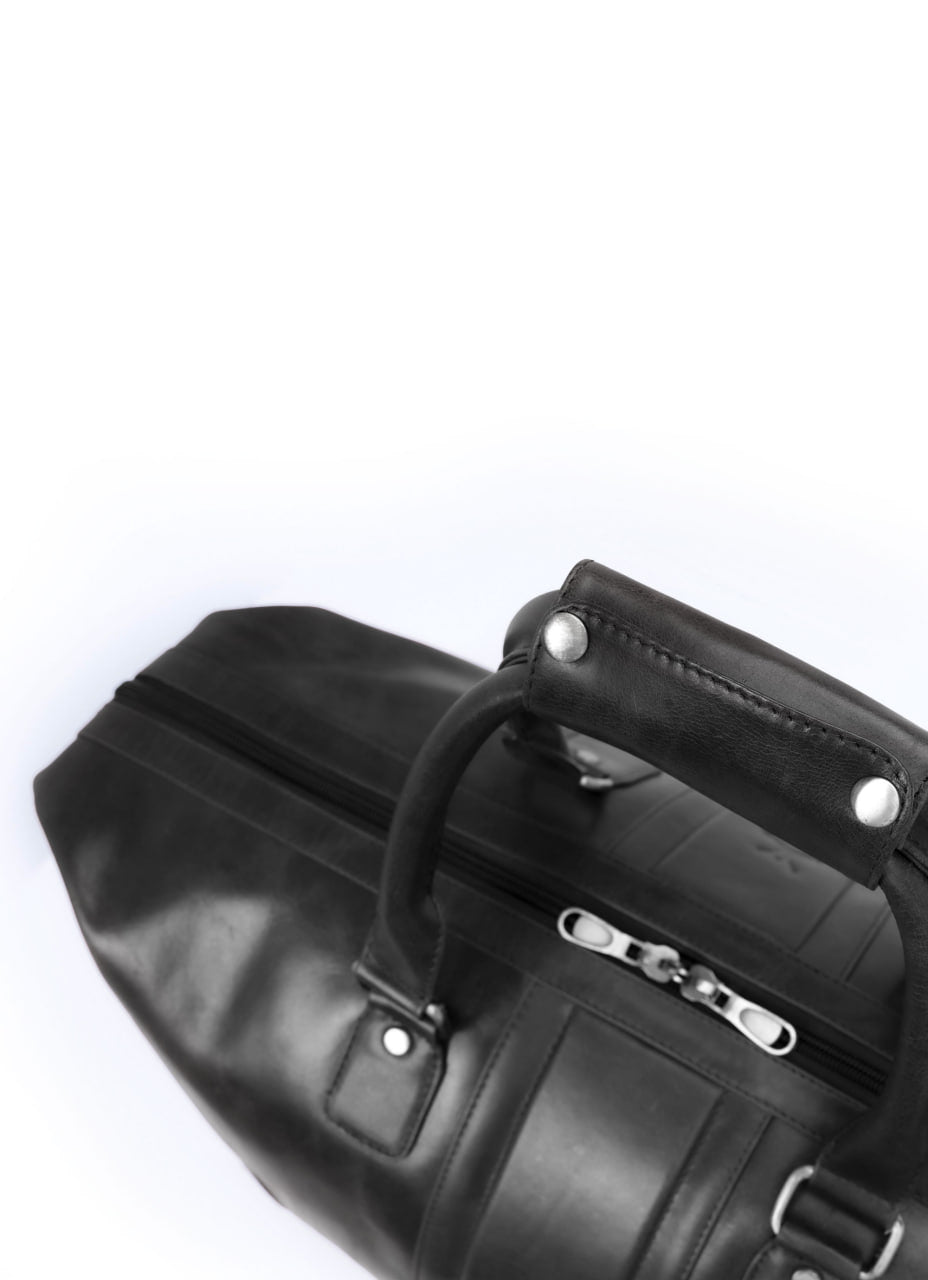 Italian Leather Duffel Bag - Black